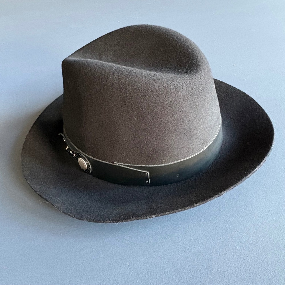 Rag & Bone Wool Fedora Hat | Sz M | Black Studded Leather Band Wide Floppy Brim